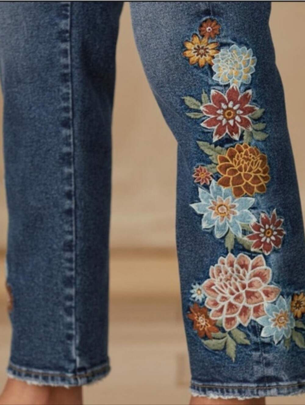 Driftwood Stella Bloom Embroidered Jeans in Dark Blue - Floral Detail - Picture 6 of 10